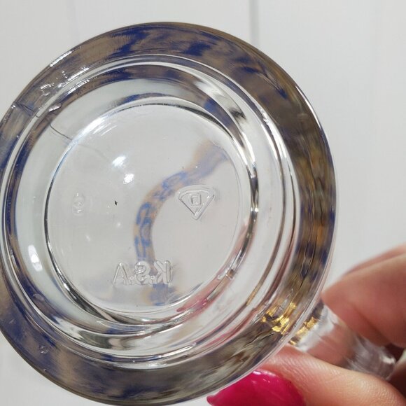 4 Gold Trim Demitasse Espresso Cups 4oz  blue liquor stained glass scrollwork - Picture 12 of 12